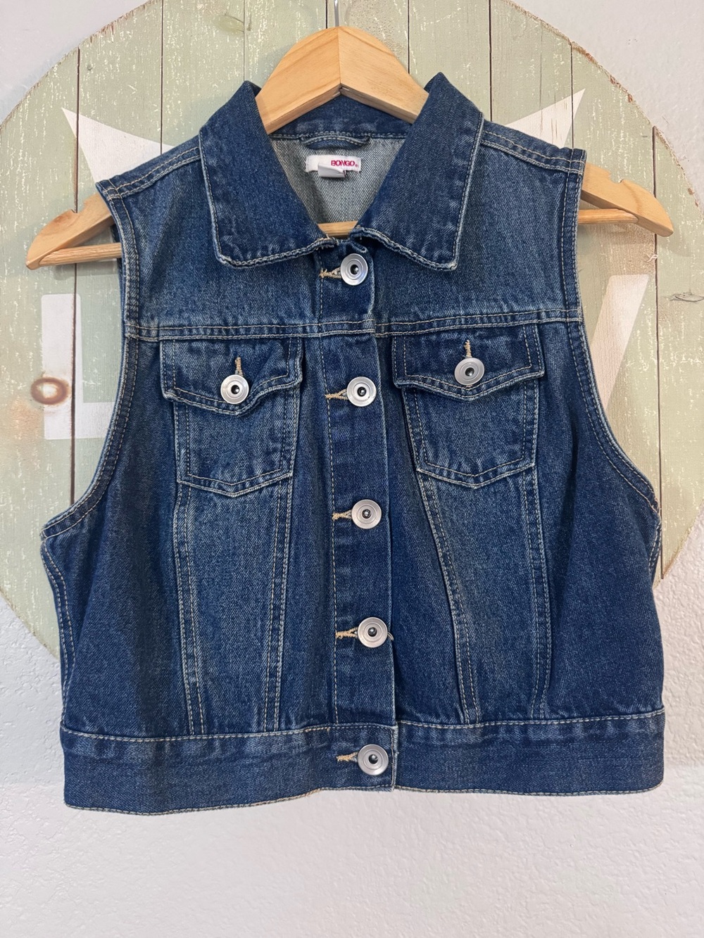 Girls youth large vintage denim bongo vest